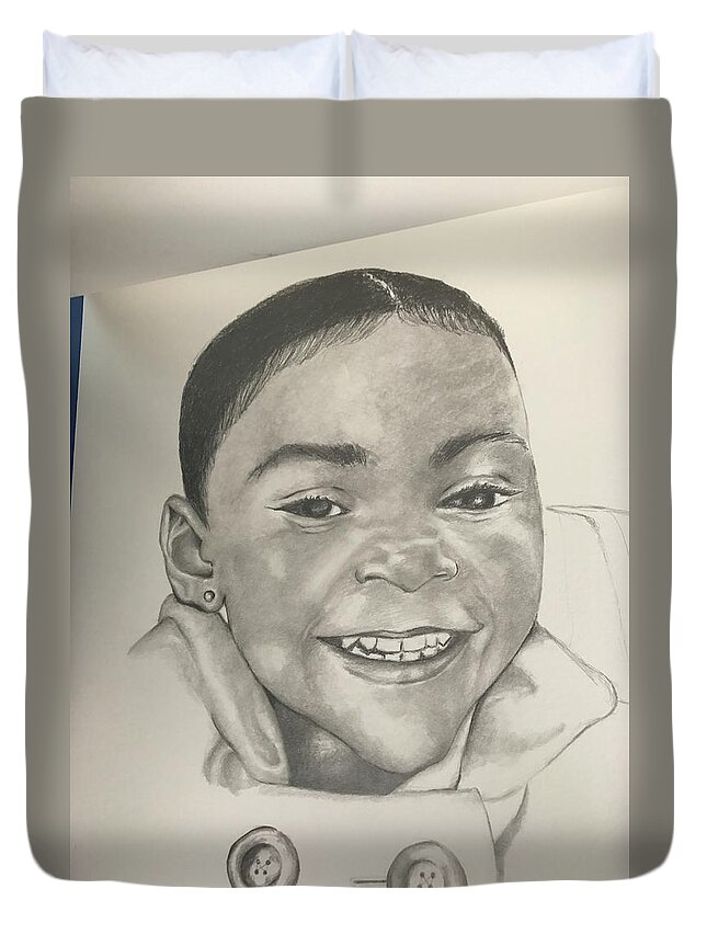  Duvet Cover featuring the drawing Little Girl by Angie ONeal