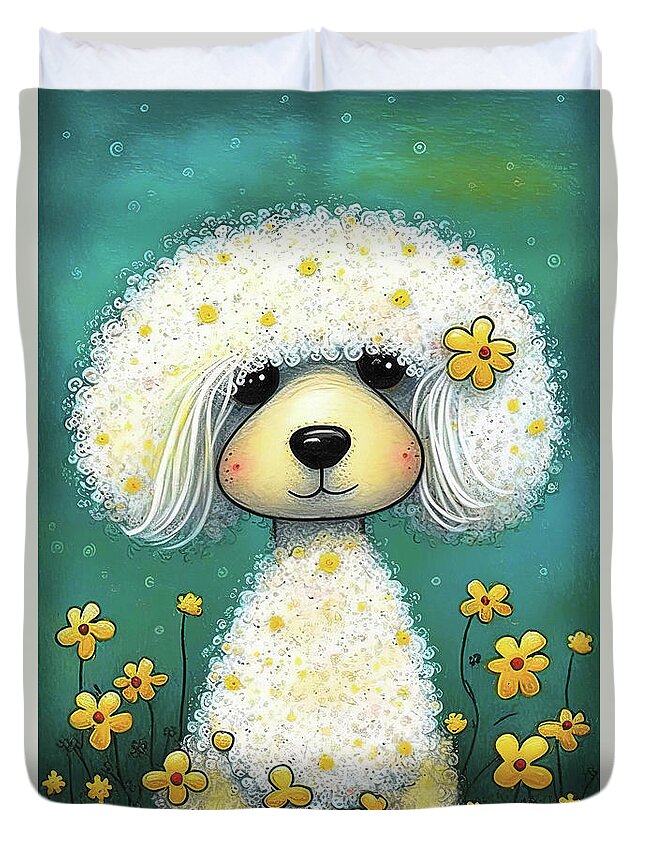 Poodle Duvet Cover featuring the painting Little Penny Poodle by Tina LeCour