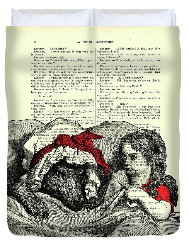 Little Red Riding Hood Duvet Cover featuring the digital art Little red riding hood and the big bad wolf artwork by Madame Memento