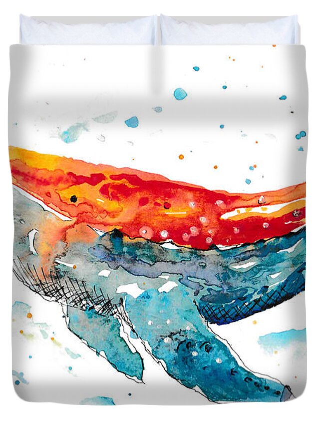 Whale Duvet Cover featuring the painting Whimsical Whale by Bonny Puckett