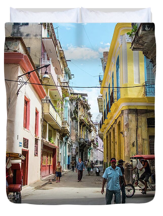 Cuba Duvet Cover featuring the photograph Lively street, Habana vieja. Cuba by Lie Yim