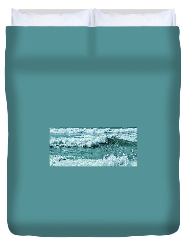 Surf Duvet Cover featuring the photograph Lively Surf At Duckpool Cornwall by Richard Brookes