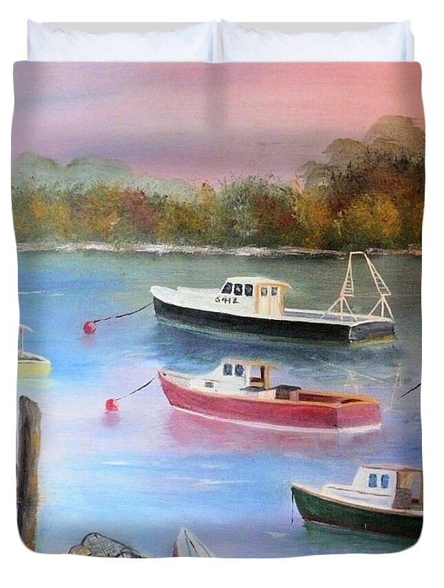 Lobster Boats Duvet Cover featuring the painting Lobster Boats  by Joel Smith