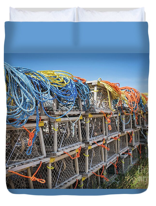 Lobster Traps Duvet Cover featuring the photograph Lobster Traps by Eva Lechner