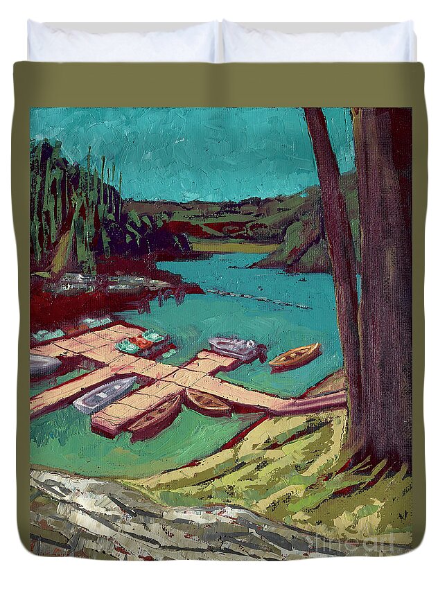 Kayak Duvet Cover featuring the painting Loch Lomond by PJ Kirk