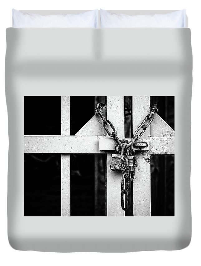  Duvet Cover featuring the photograph Lock And Chain by Steve Stanger