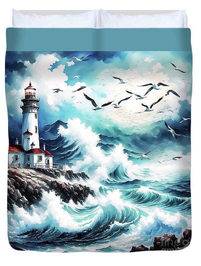 Lighthouse Duvet Cover featuring the digital art Lofty Lighthouse by Eddie Eastwood