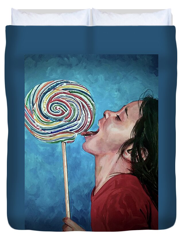 Lollipop Duvet Cover featuring the painting Lollipop by Joel Tesch