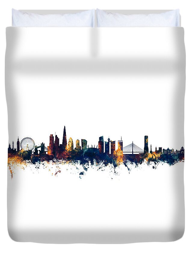 London Duvet Cover featuring the digital art London and Belgrade Skyline Mashup III by Michael Tompsett