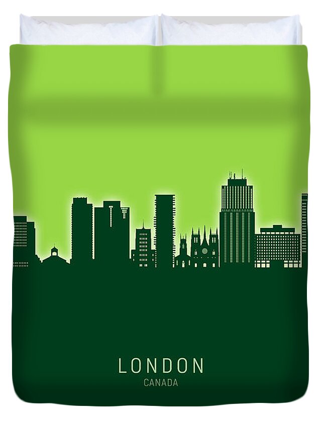 London Duvet Cover featuring the digital art London Canada Skyline #20 by Michael Tompsett