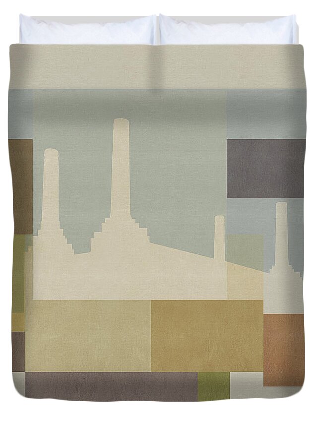 London Duvet Cover featuring the mixed media London Square - Battersea by BFA Prints
