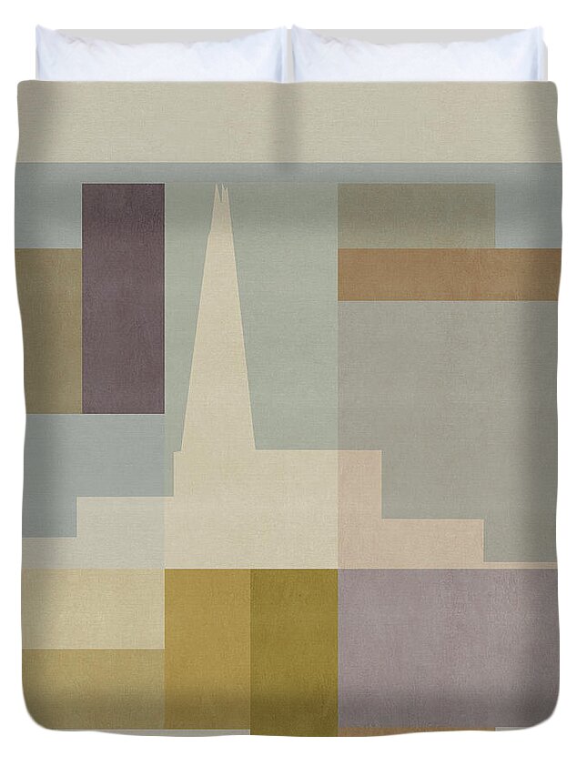 London Duvet Cover featuring the mixed media London Square - Shard by BFA Prints