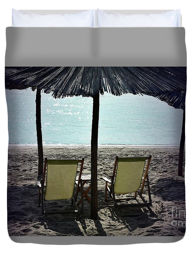 Harmony Duvet Cover featuring the photograph Loneliness on The Beach by Leonida Arte