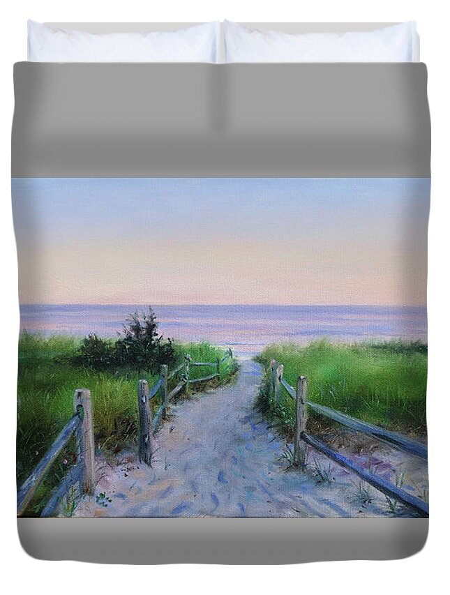 Cape Cod Duvet Cover featuring the painting Long Beach Path- twilight by Jonathan Guy-Gladding JAG