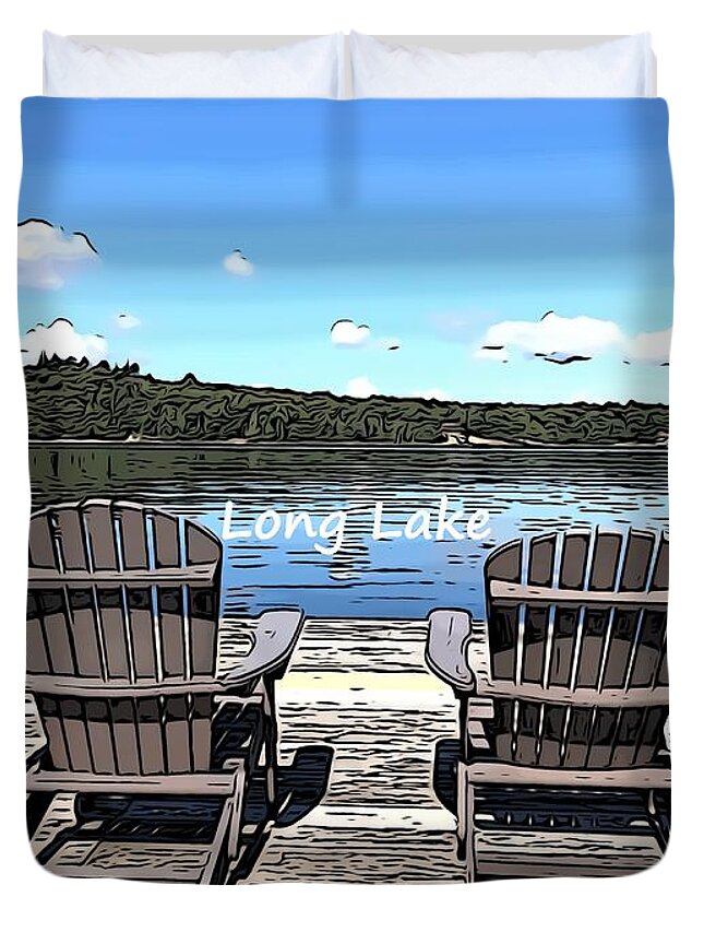 Long Lake Ny Face Mask Duvet Cover featuring the digital art Long Lake Chairs by Lorraine Sanderson