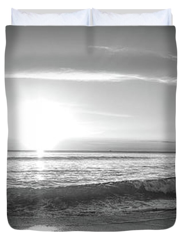 Clouds Duvet Cover featuring the photograph Long Waves Panorama Black and White by Debra and Dave Vanderlaan