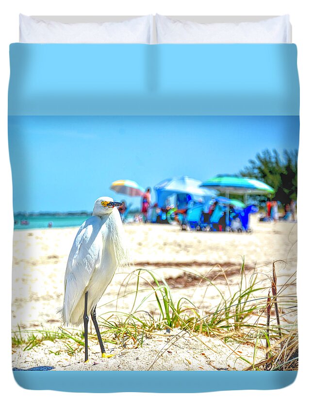 Egret Duvet Cover featuring the photograph Look At All These Bird Brains. by Alison Belsan Horton