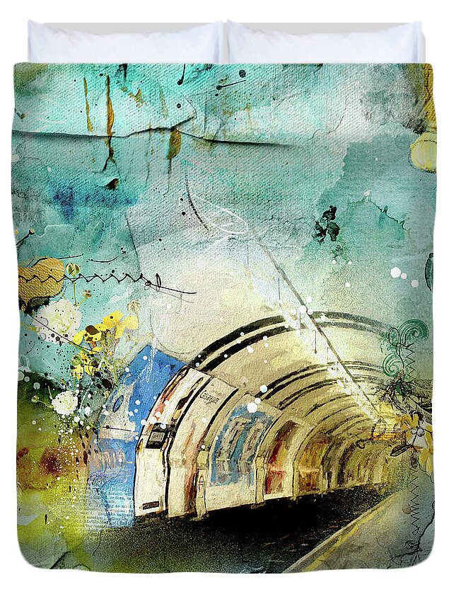 London Duvet Cover featuring the mixed media Looking For the Light by Nicky Jameson