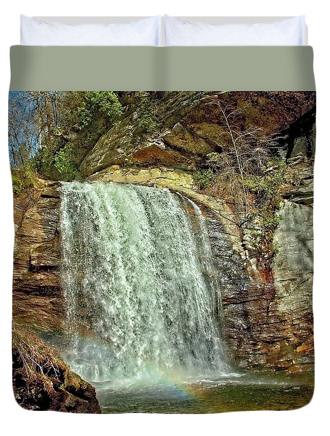 Waterfall Duvet Cover featuring the photograph Looking Glass Falls Moment by Allen Nice-Webb