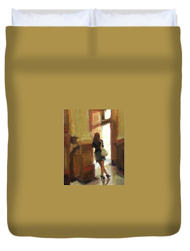 Figurative Duvet Cover featuring the painting Looking Outward by Ashlee Trcka