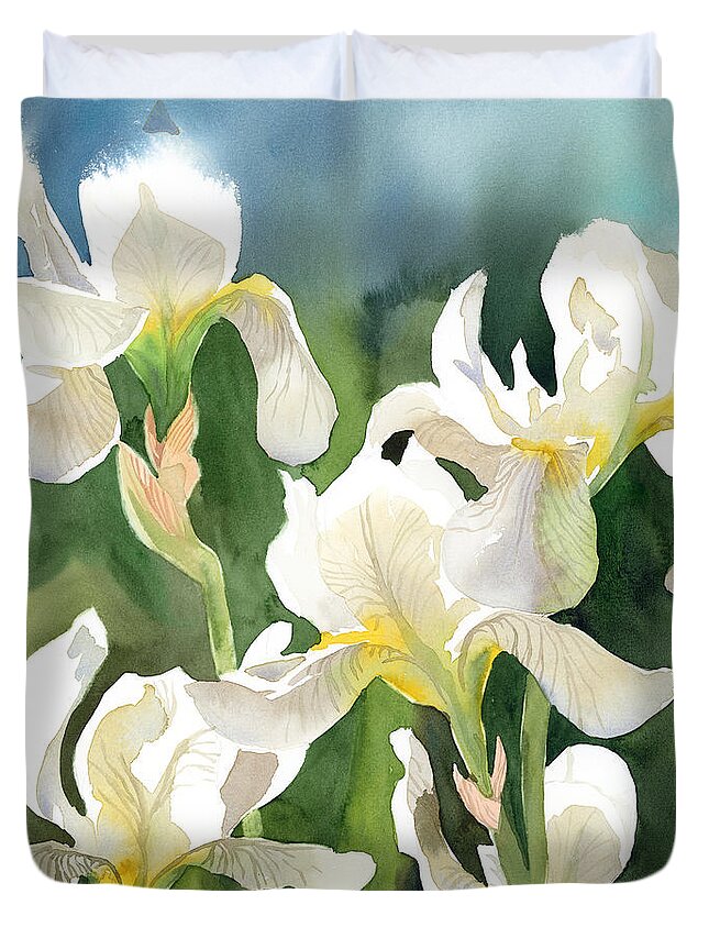 Iris Duvet Cover featuring the painting Loose Irises by Espero Art