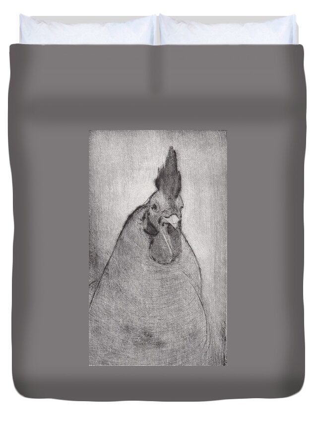 Rooster Duvet Cover featuring the drawing Lord Ribblesday - etching by David Ladmore