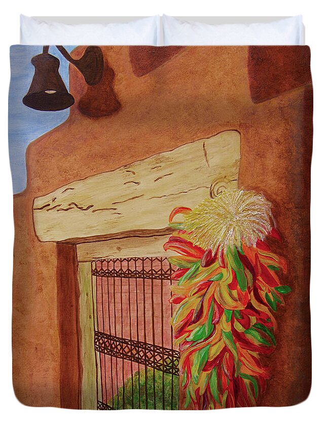 Southwest Duvet Cover featuring the painting Los Chiles by Donna Manaraze