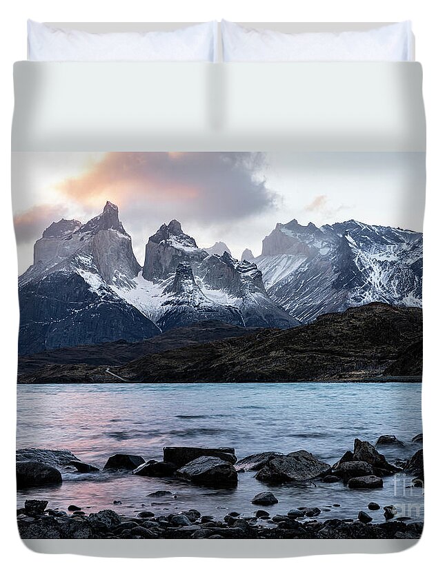 Patagonia Duvet Cover featuring the photograph Los Cuernos by Erin Marie Davis