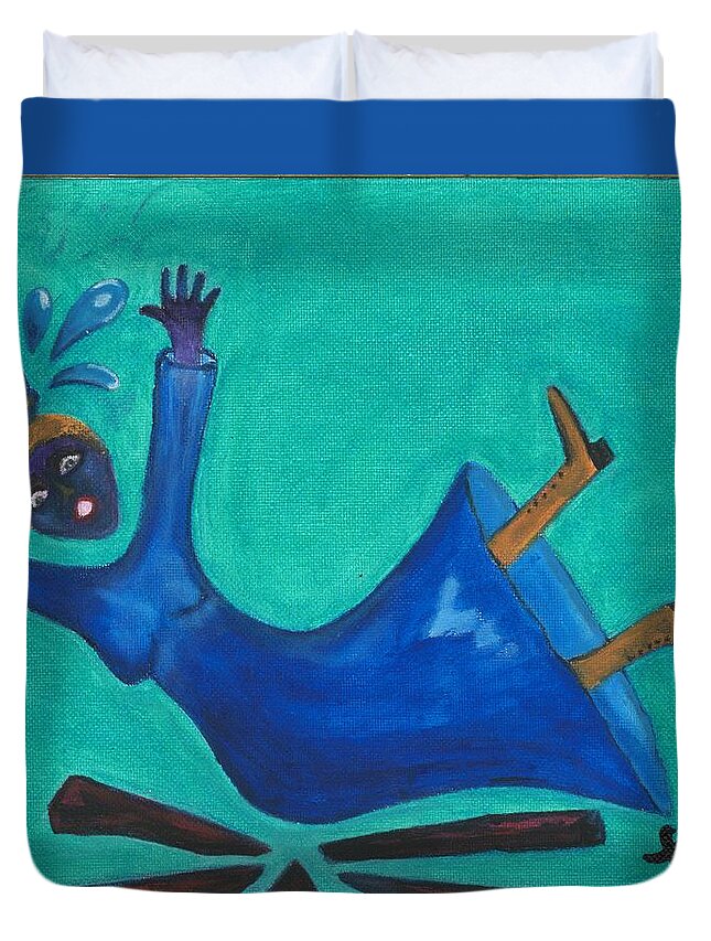 Blue Duvet Cover featuring the painting Losing My Head by Esoteric Gardens KN