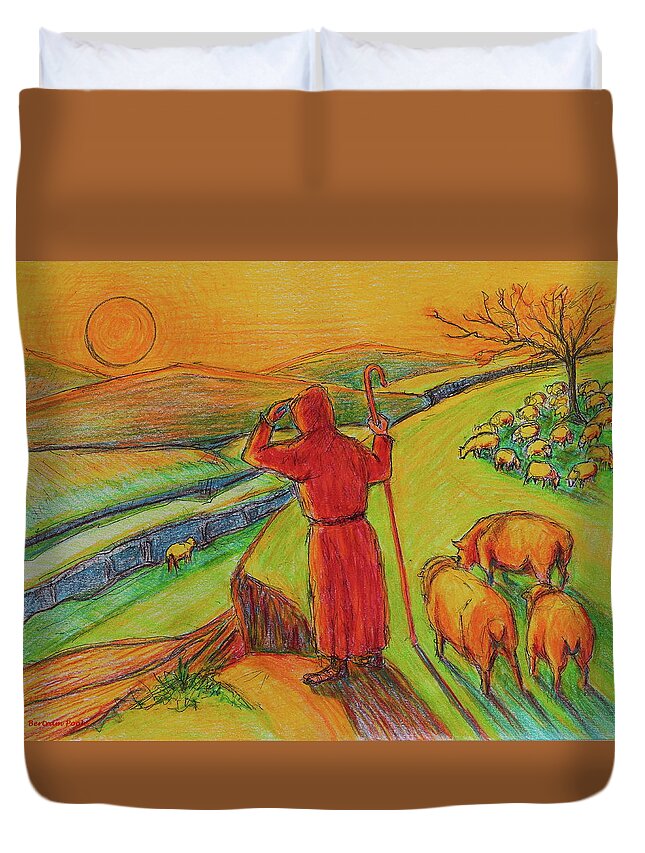 Lost Sheep Parable Of Jesus Duvet Cover featuring the mixed media Lost Sheep Parable by Thomas Bertram POOLE