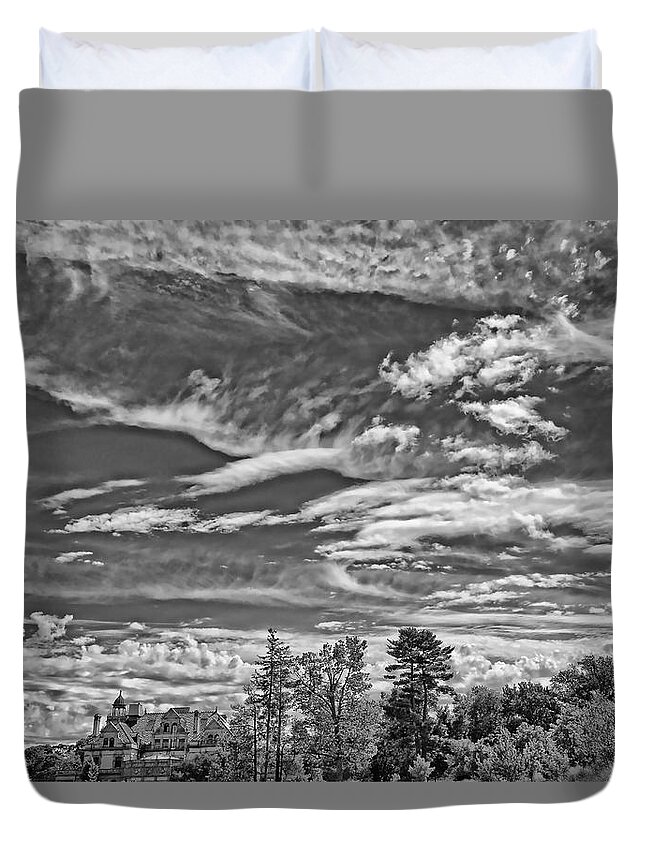 B&w Duvet Cover featuring the photograph Lots of Clouds Over The Masters School by Russ Considine