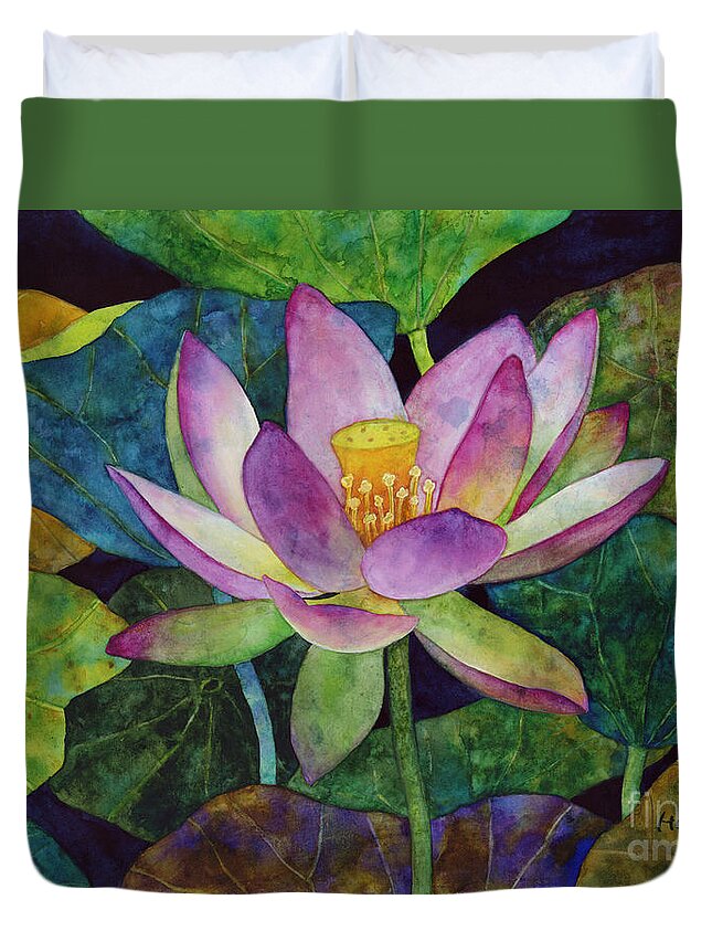 Watercolor Duvet Cover featuring the painting Lotus Bloom by Hailey E Herrera