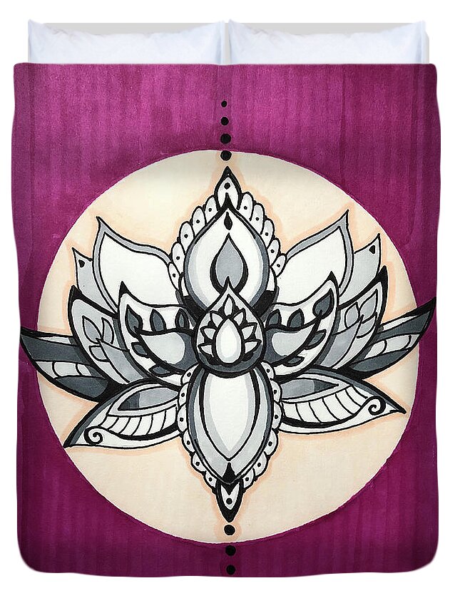 Lotus Flower Duvet Cover featuring the drawing Lotus Flower by Creative Spirit