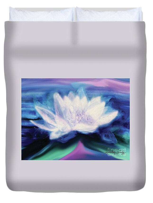 Lotue Duvet Cover featuring the digital art Lotus by Jacqueline Shuler