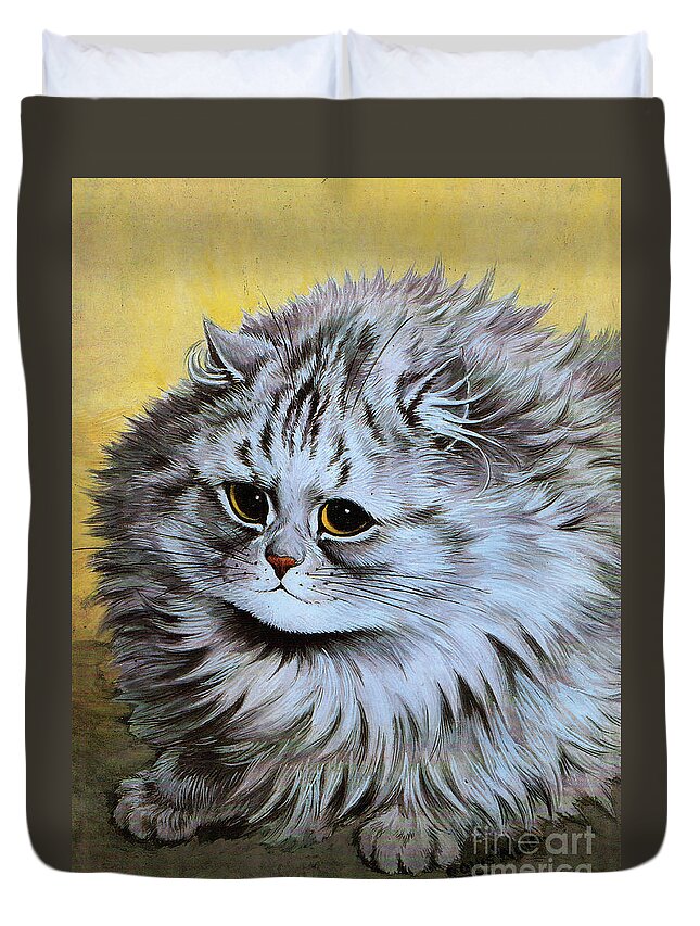 Louis Wain Duvet Cover featuring the painting Louis Wain Cat Print - Amusing Edwardian Cat Art by Kithara Studio