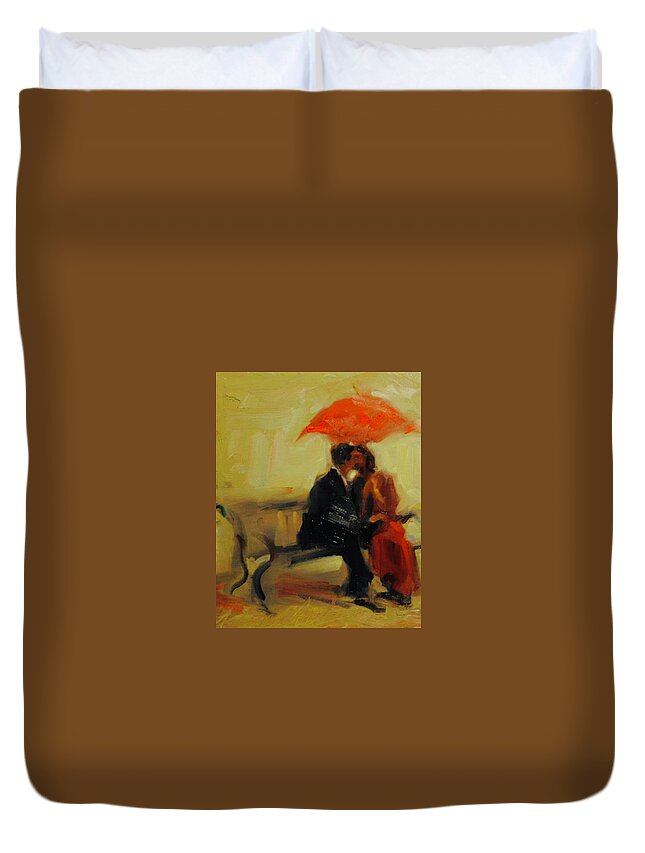 Couple Duvet Cover featuring the painting Love by Ashlee Trcka