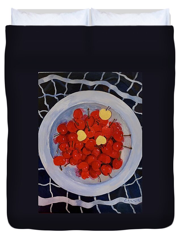 Cherries Duvet Cover featuring the painting Love Cherries by Jane Ricker