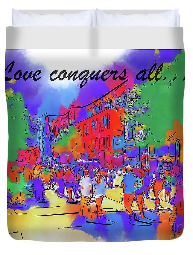 Seattle Duvet Cover featuring the digital art Love Conquers All Seattle Abstract by Kirt Tisdale