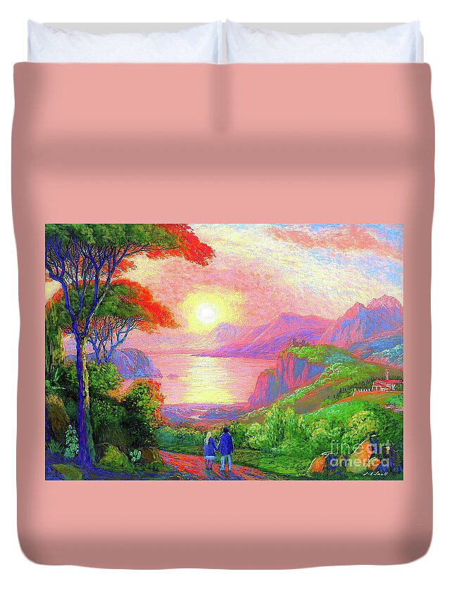 Tree Duvet Cover featuring the painting Love is Sharing the Journey by Jane Small