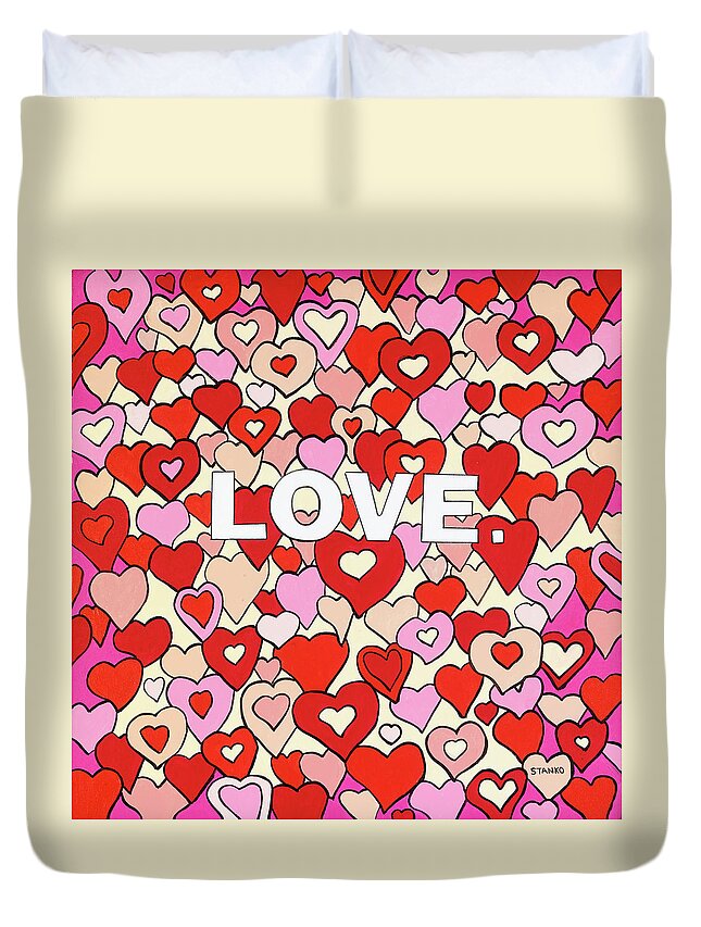 Love Duvet Cover featuring the painting Love by Mike Stanko