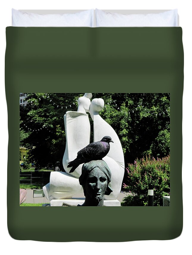 Pigeon Duvet Cover featuring the photograph Love On A Hot Afternoon by Calvin Boyer