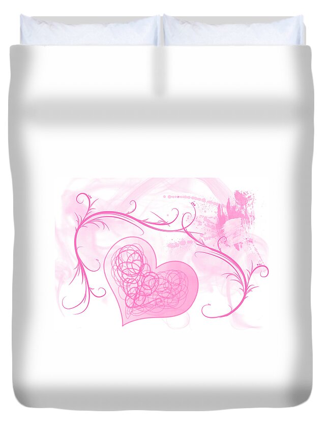 Valentine Duvet Cover featuring the mixed media Love Pink Hearts by Moira Law