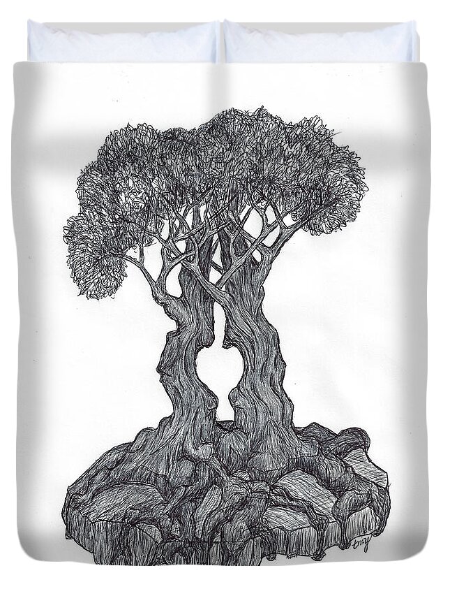 Trees Duvet Cover featuring the drawing Love Trees by Teresamarie Yawn