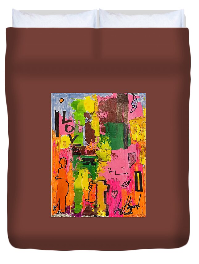  Duvet Cover featuring the mixed media Love with Figure 11145 by Lew Hagood
