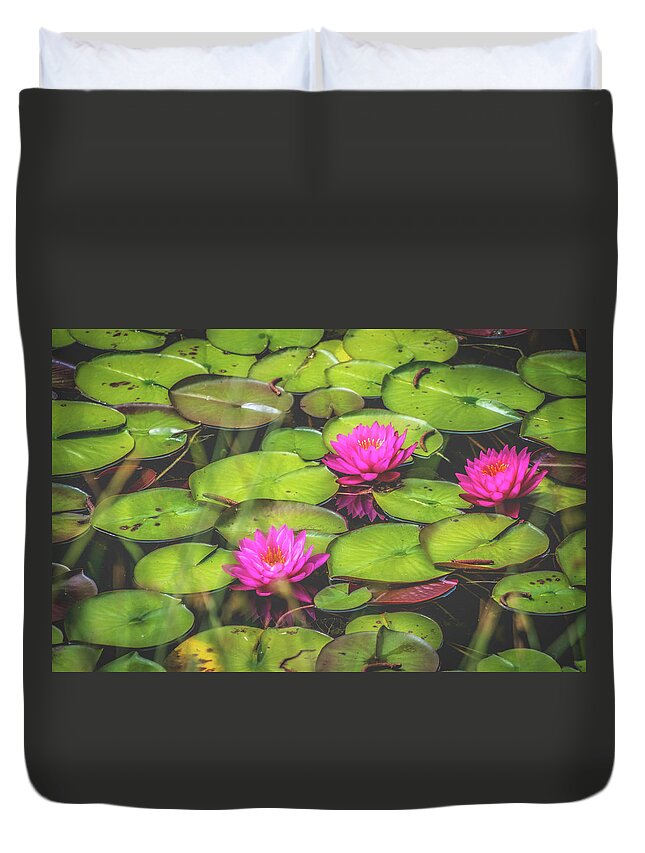 Lily Pond Duvet Cover featuring the photograph Lovely Lily Pond by Steph Gabler