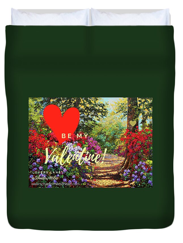 Schaefer Miles Duvet Cover featuring the painting Lovers Lane Valentines Day Card by Kevin Wendy Schaefer Miles