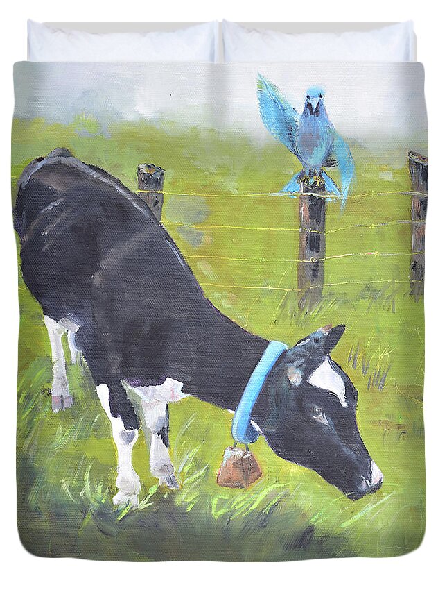  Duvet Cover featuring the painting Lovey Dovey and Bessie by Jan Dappen