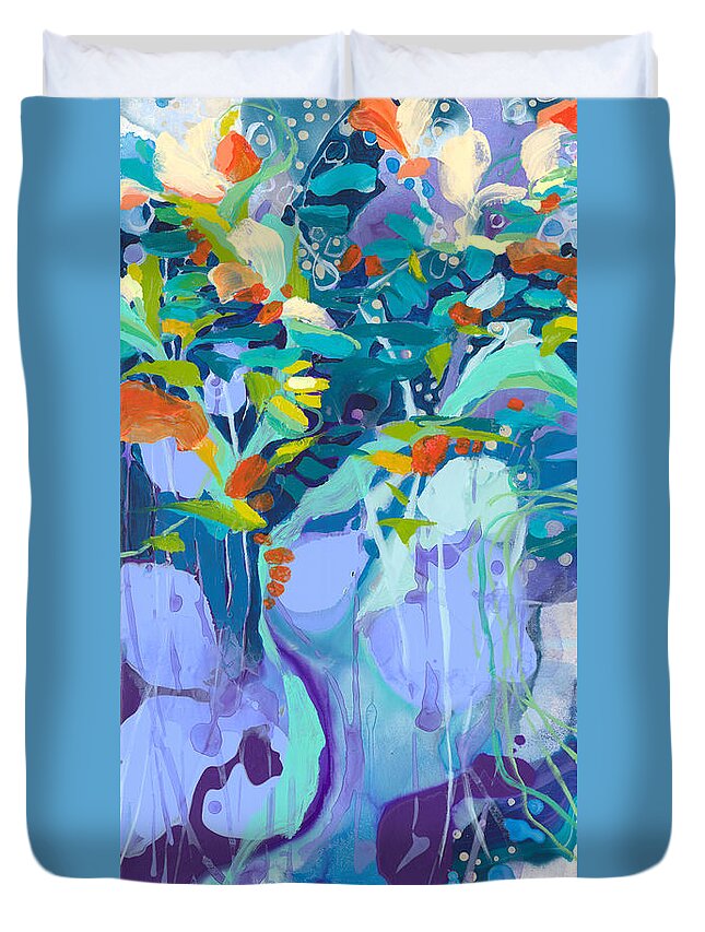 Abstract Duvet Cover featuring the painting Loving the Land by Claire Desjardins