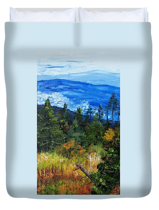Clouds Duvet Cover featuring the painting Low Hanging Clouds by Joanne Stowell