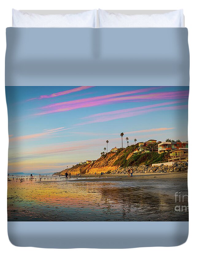 Beach Duvet Cover featuring the photograph Low Tide Colors at Moonlight Beach by David Levin